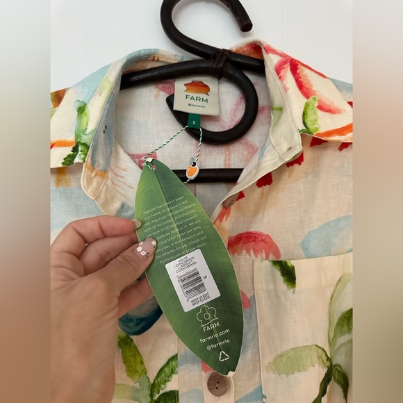 Farm Rio Copacabana Jumpsuit Small NWT white beige linen beach palm travel print - Picture 12 of 13